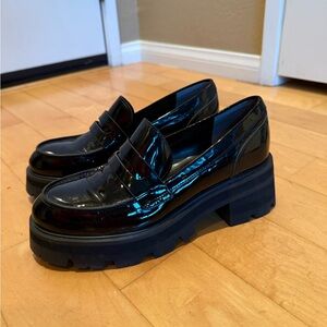 MARC FISHER LTD Latika Almond Toe Platform Loafers Black Patent